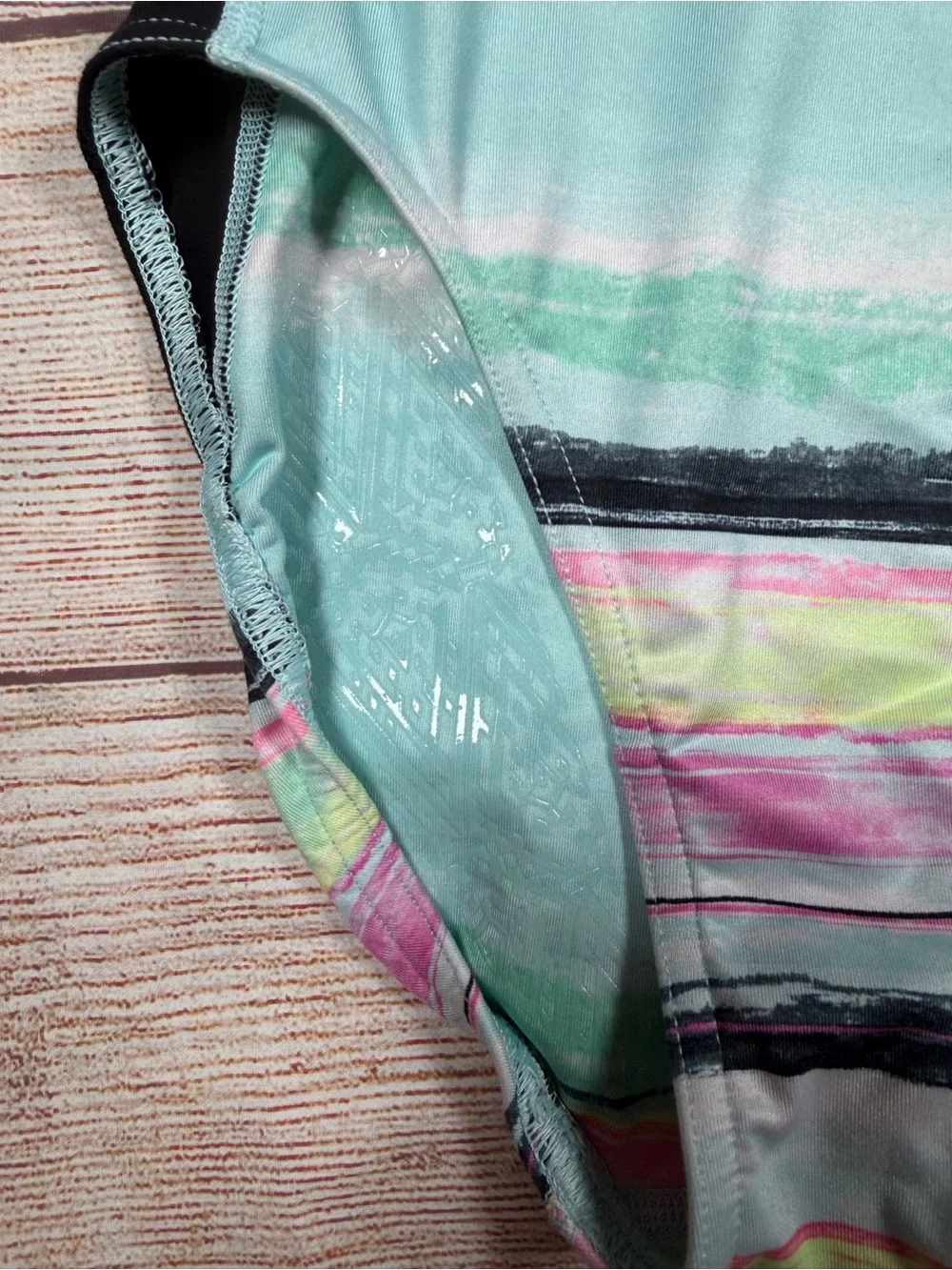 Ivivva Mint Teal Striped Dance Leotard with Black Shiny Accents